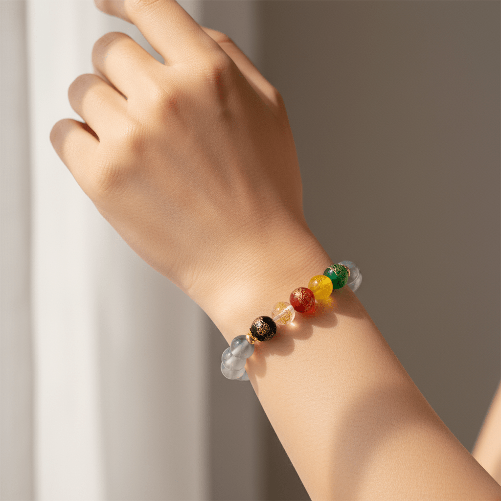 Grey-White Candy Agate Five Gods of Wealth Bracelet — Radiance Collection - Ocean Rielle Studio