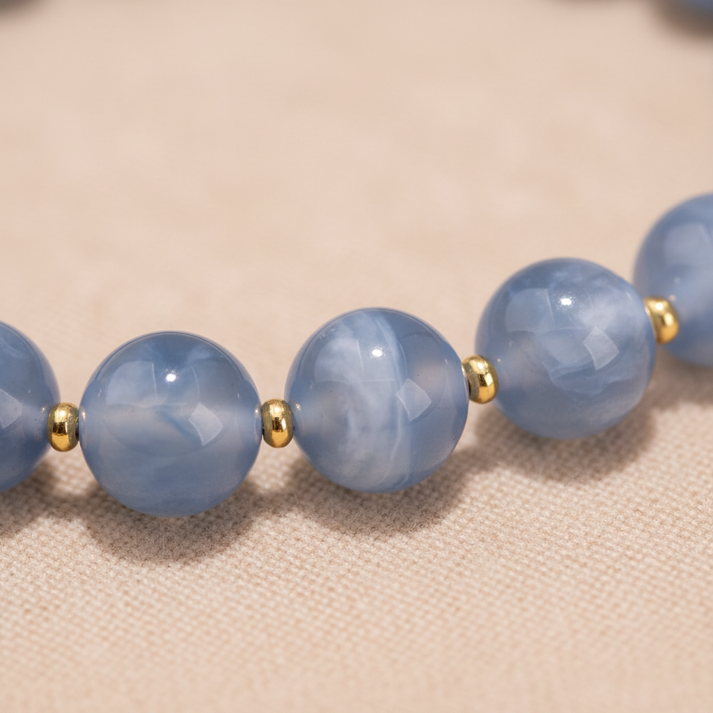 Blue sugar-heart agate bead close-up detail
