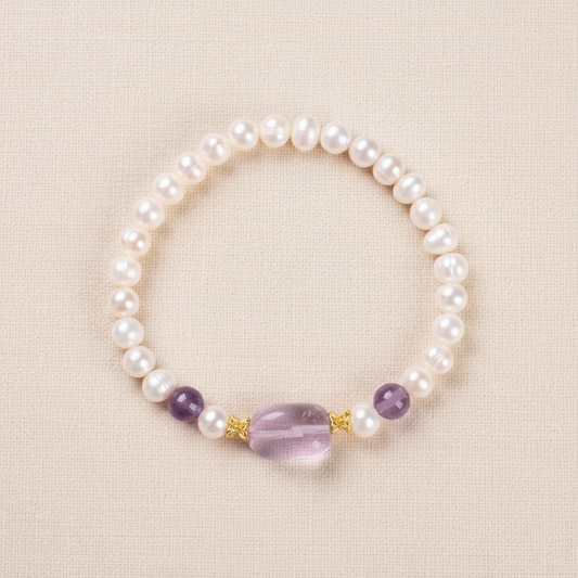 Freshwater Pearl & Freeform Amethyst Bracelet — flat lay main image