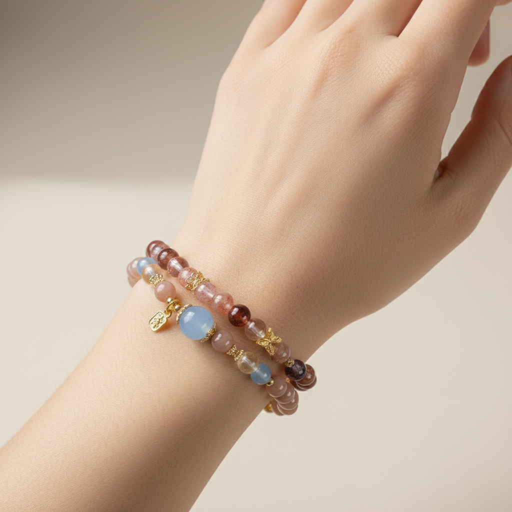 Double-wrap bracelet worn on wrist — natural window light