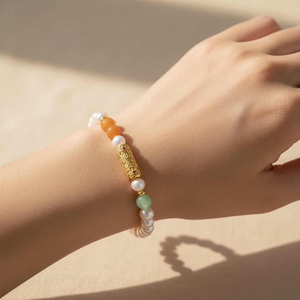Freshwater Pearl Lu Lu Tong Bracelet worn on wrist