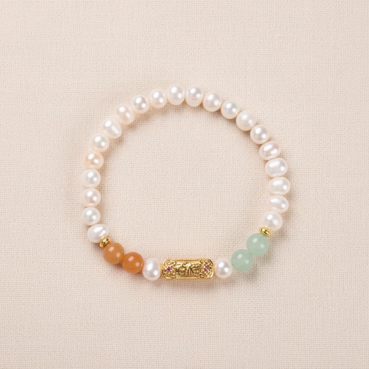 Freshwater Pearl & Green Aventurine Lu Lu Tong Bracelet — flat lay main image