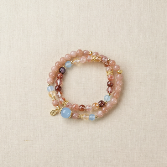 Golden Sunstone & Blue Chalcedony Double-Wrap Bracelet — flat lay main image