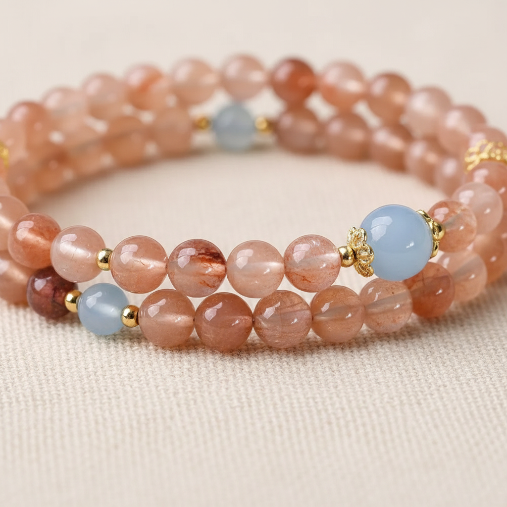 Golden sunstone bead close-up detail