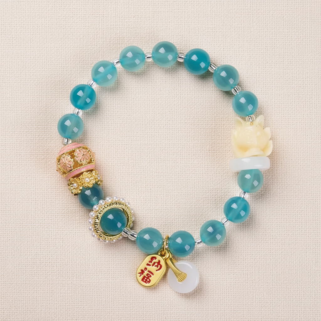 Teal Agate Fortune Charm Bracelet — main product image