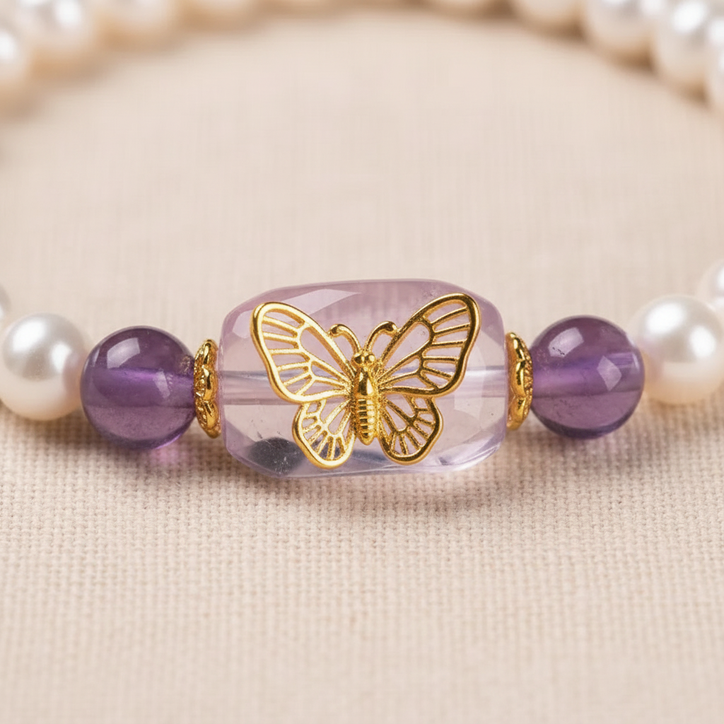 Gold butterfly spacer bead close-up