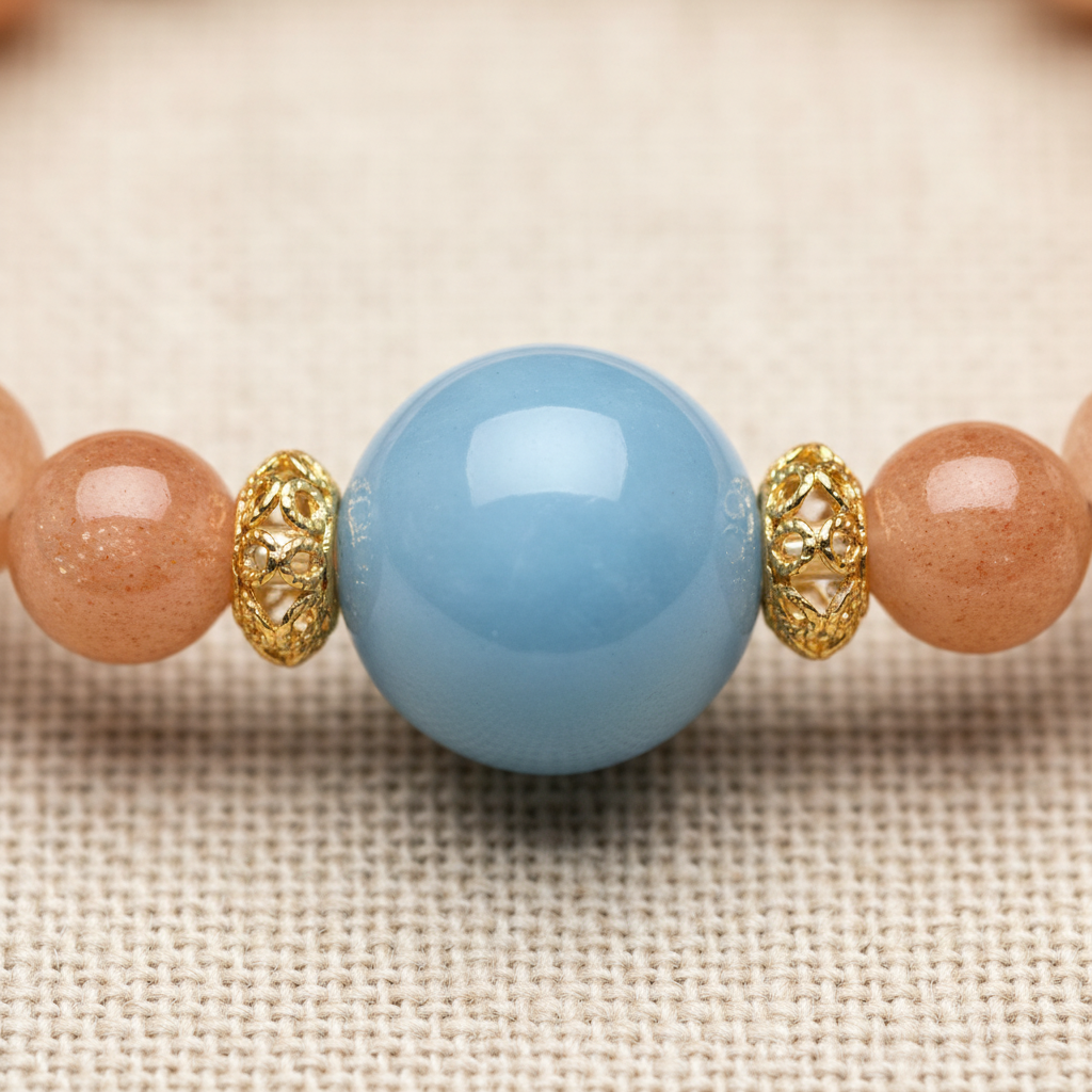 Blue chalcedony focal bead close-up