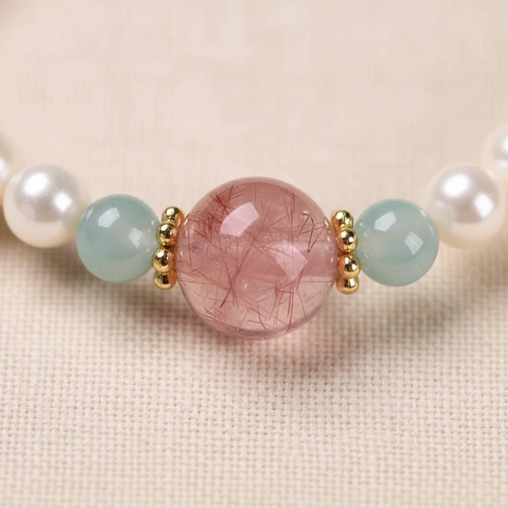 Strawberry quartz focal bead close-up