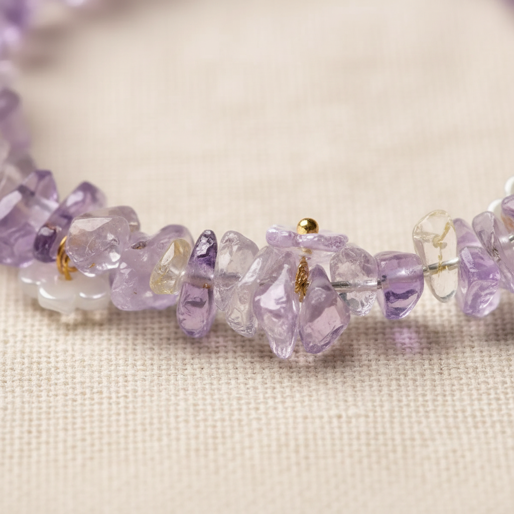 Amethyst ice-chip bead close-up detail
