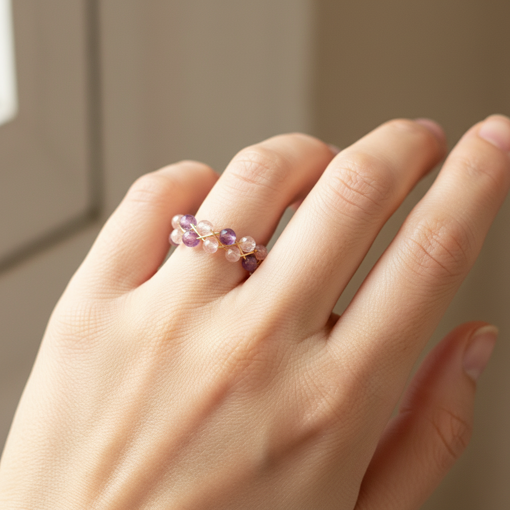 Ring worn on hand — natural window light