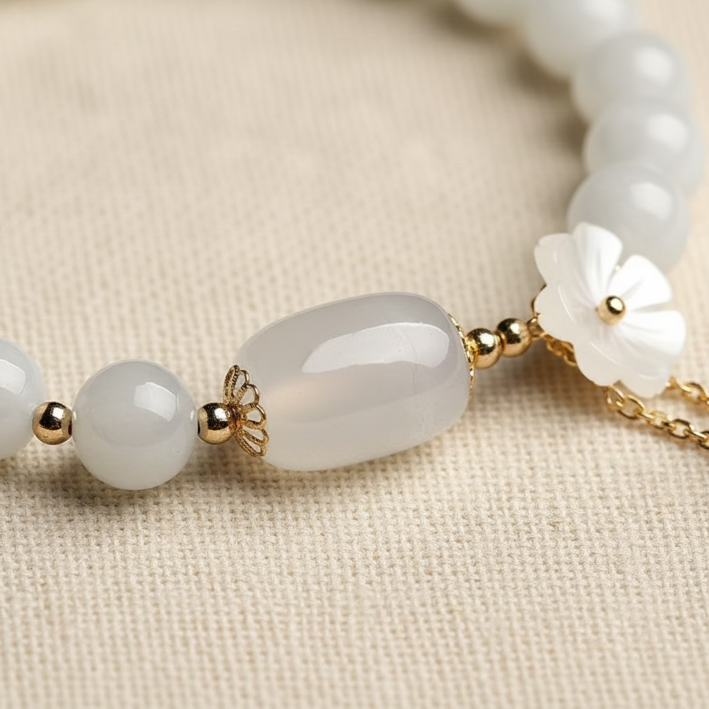 White Jade barrel focal bead close-up