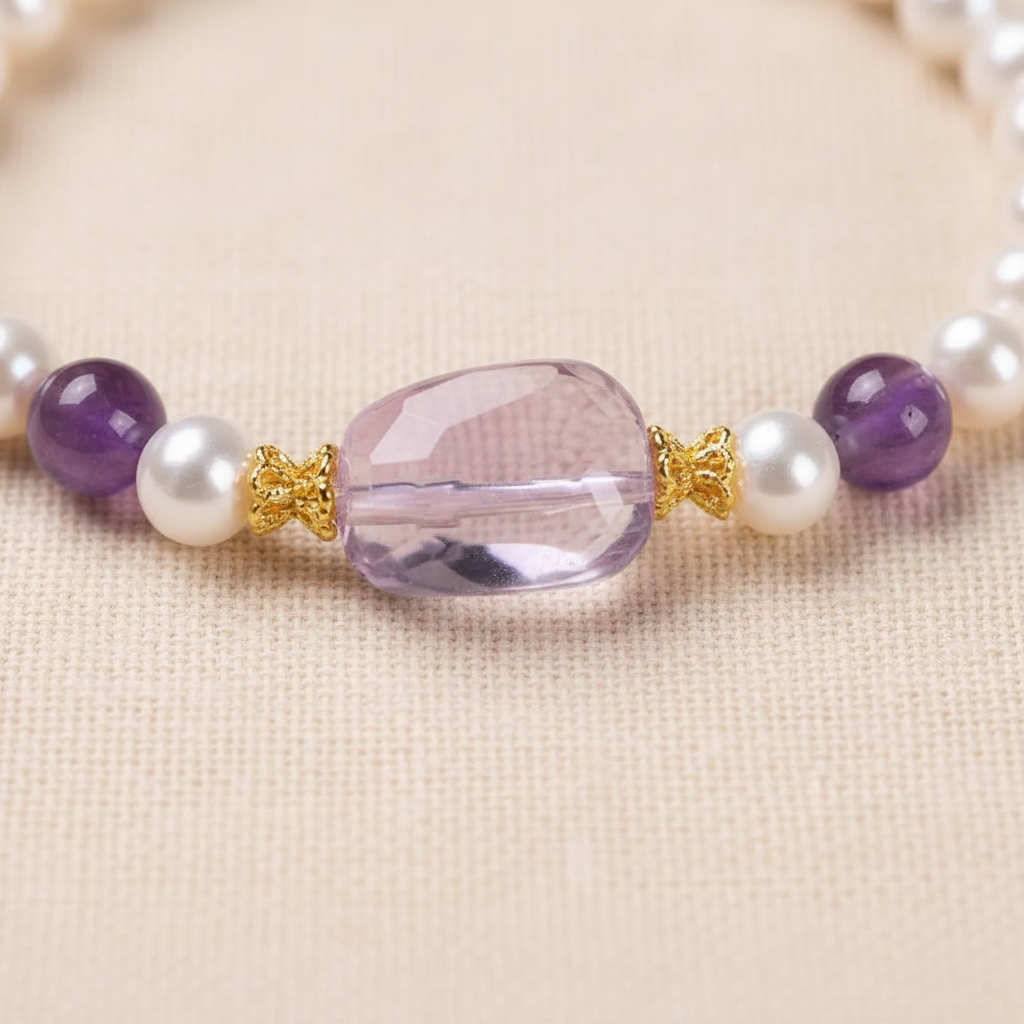 Round purple amethyst accent beads close-up