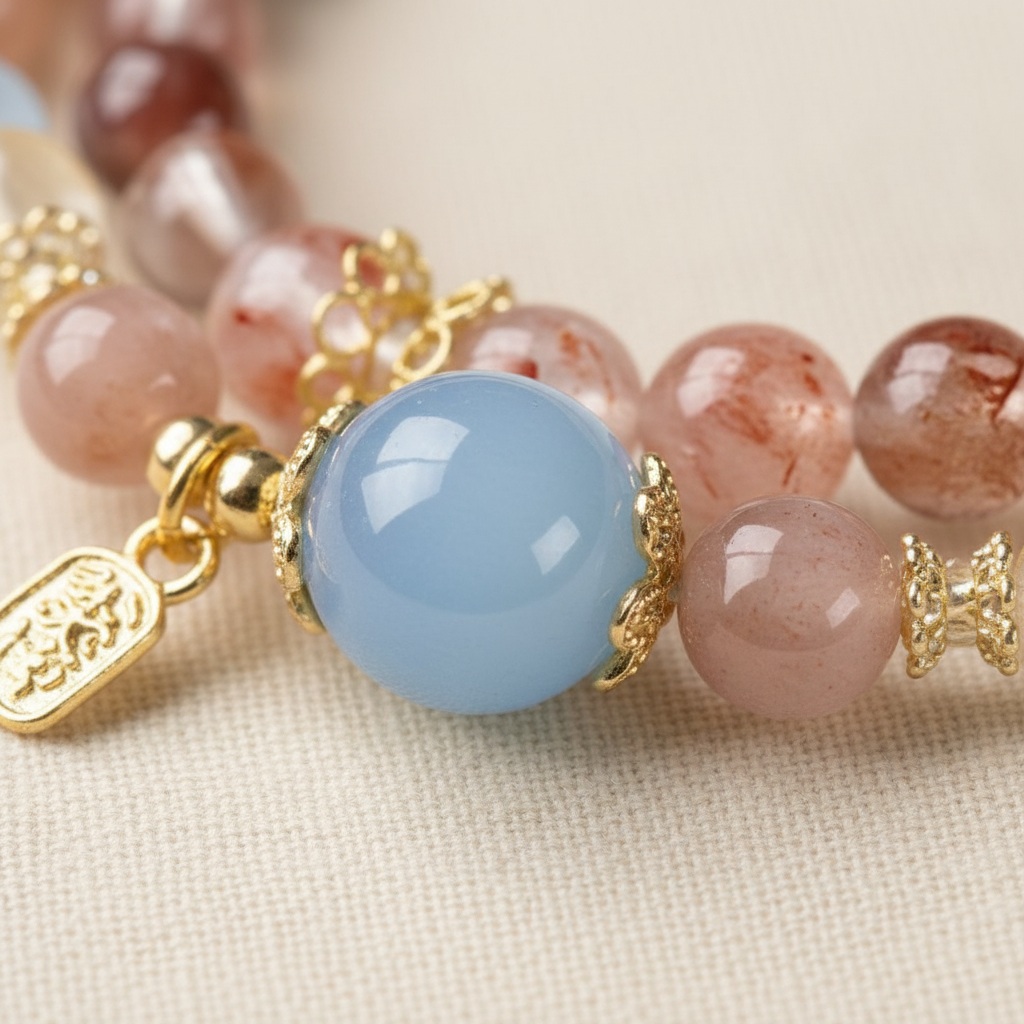 Blue chalcedony focal bead close-up
