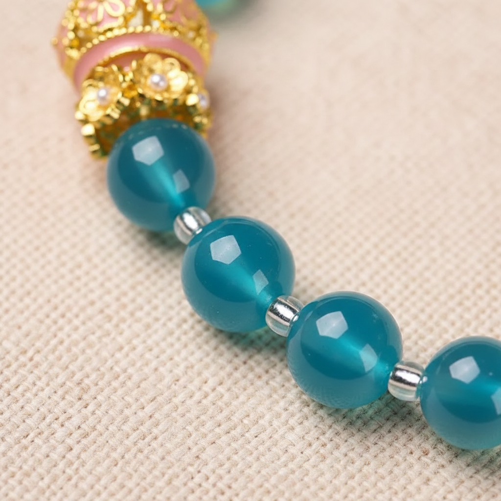 Teal agate bead detail close-up