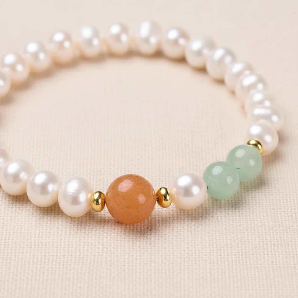 Orange and green aventurine bead detail