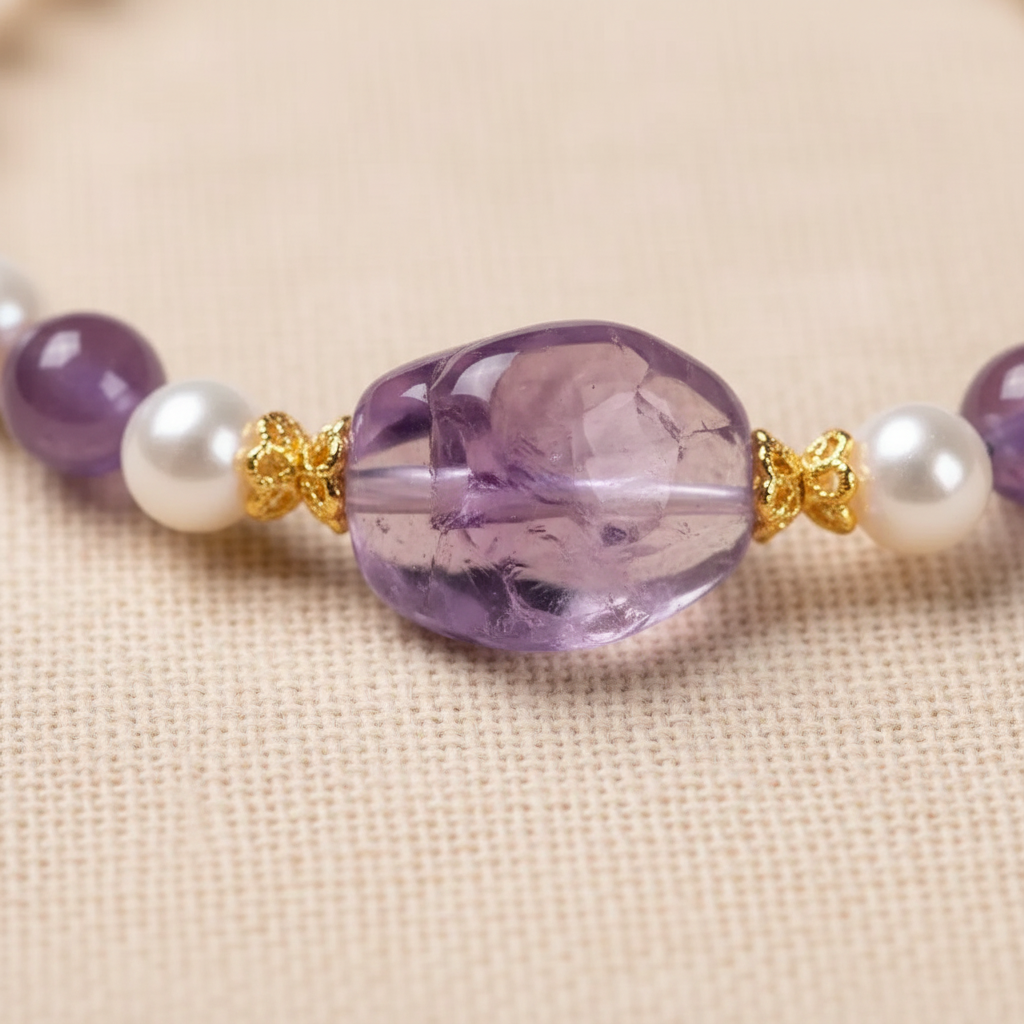 Freeform baroque amethyst focal stone close-up