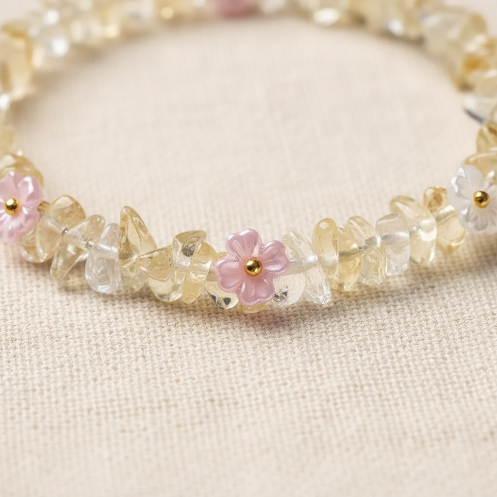 Pink and white carved flower charm close-up