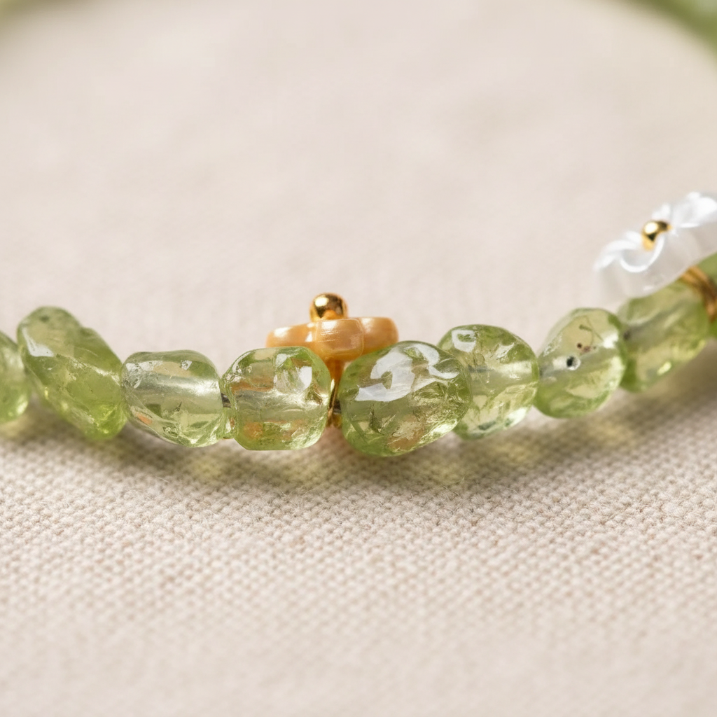 Peridot ice-chip bead close-up detail