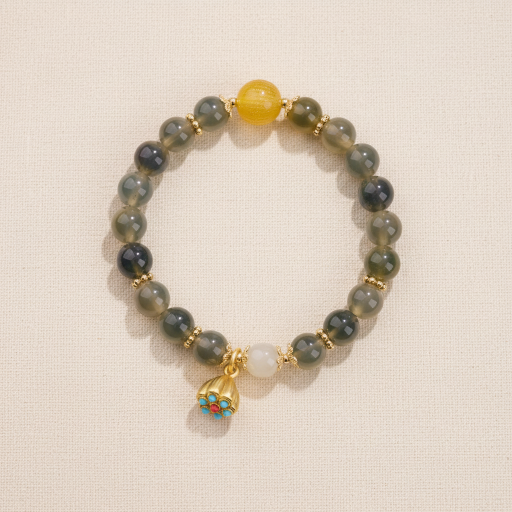 Blue Candy Agate Heart Sutra Bracelet — Main Image