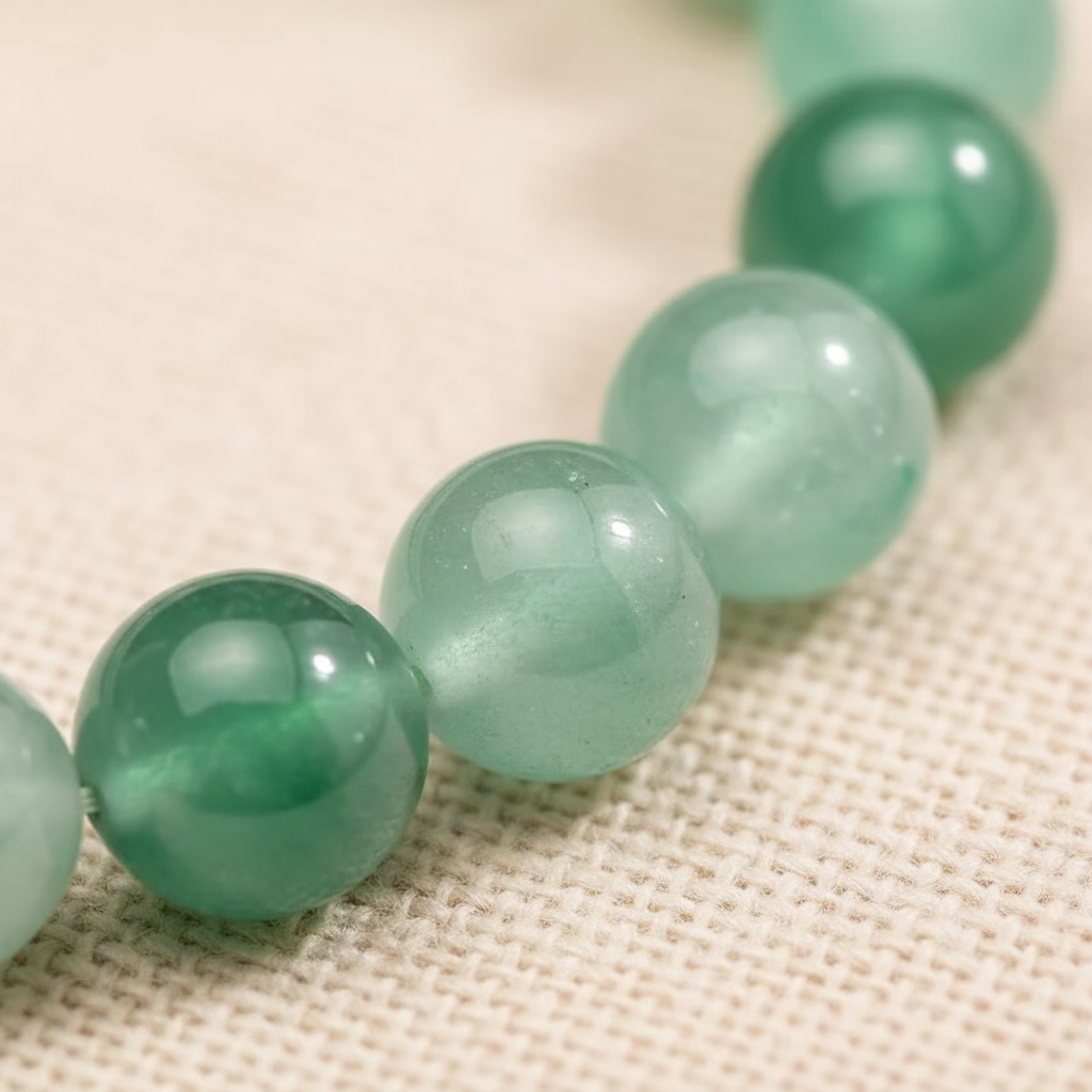 Green aventurine bead close-up detail