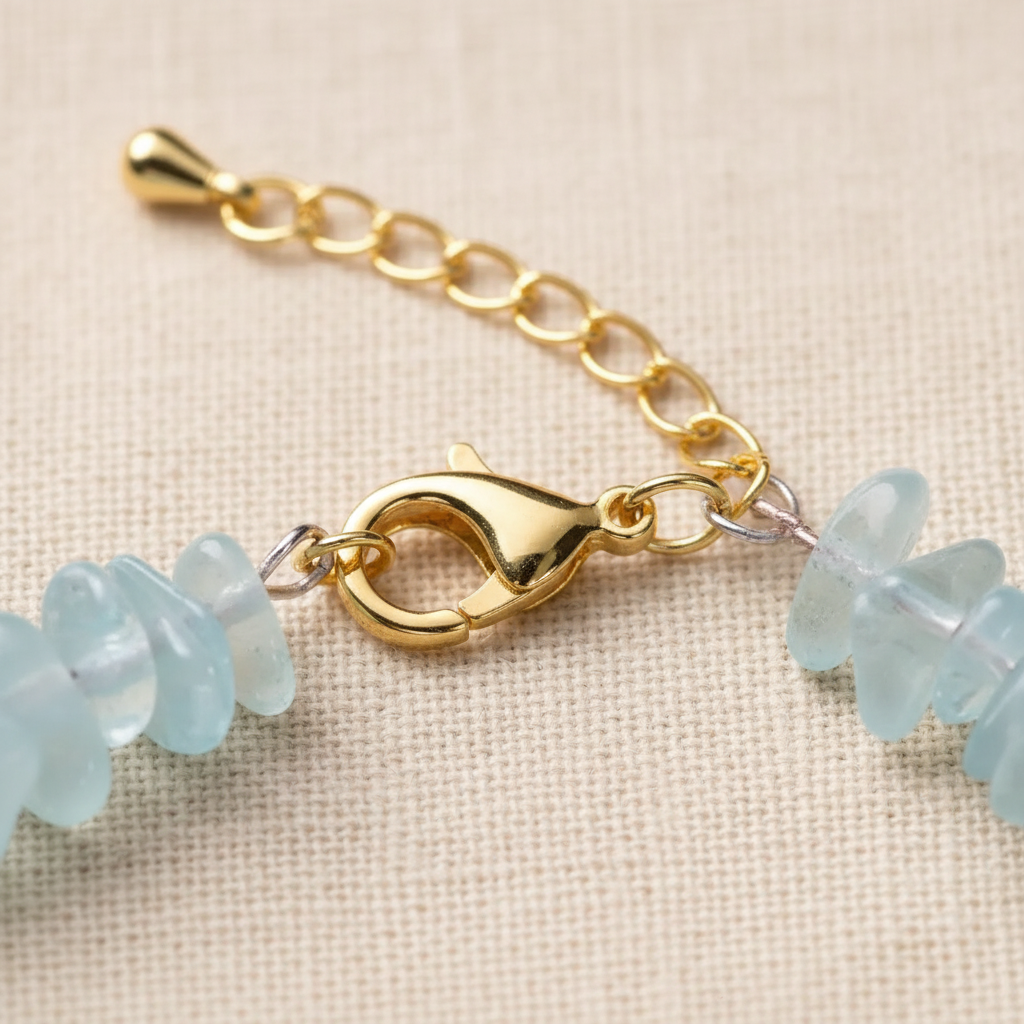 Gold lobster clasp and extension chain close-up