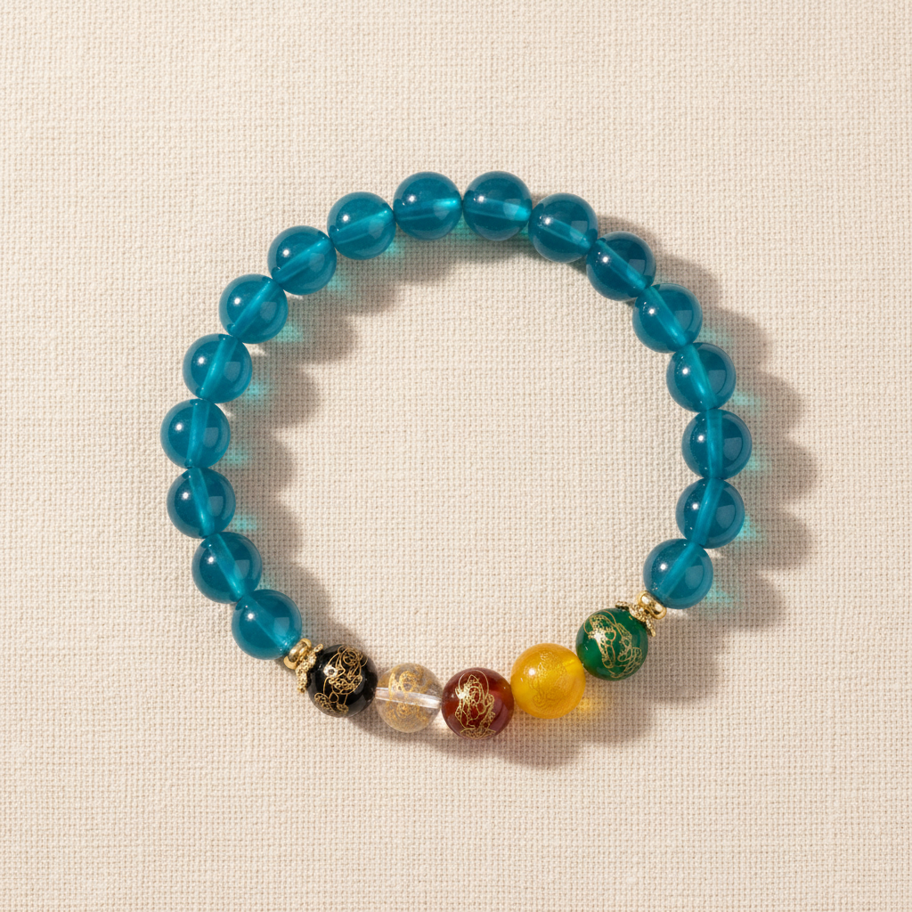 Blue Candy Agate Five Gods of Wealth Bracelet — Main Image