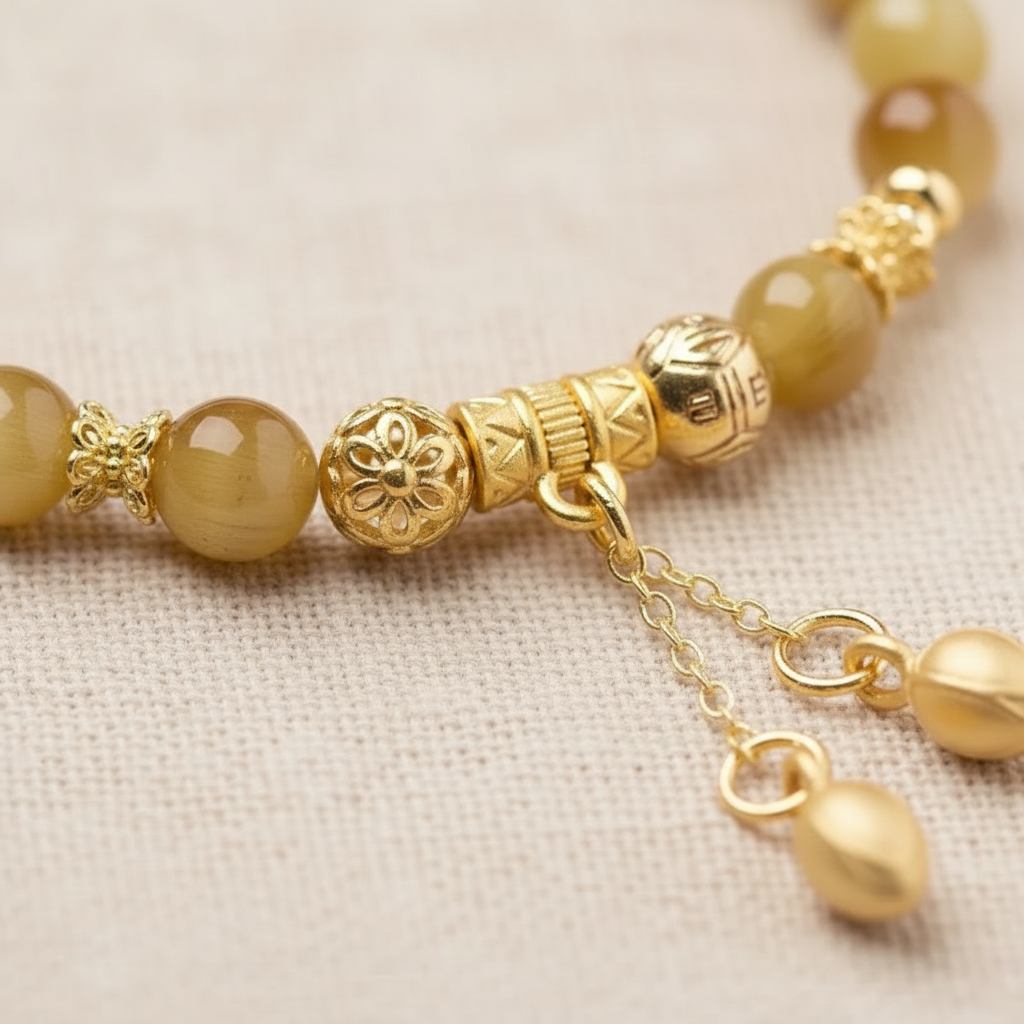 Gold ornate spacer and accent bead detail