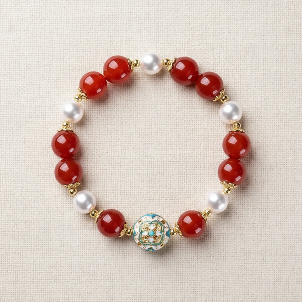 Hong Su bracelet flat lay on warm cream linen