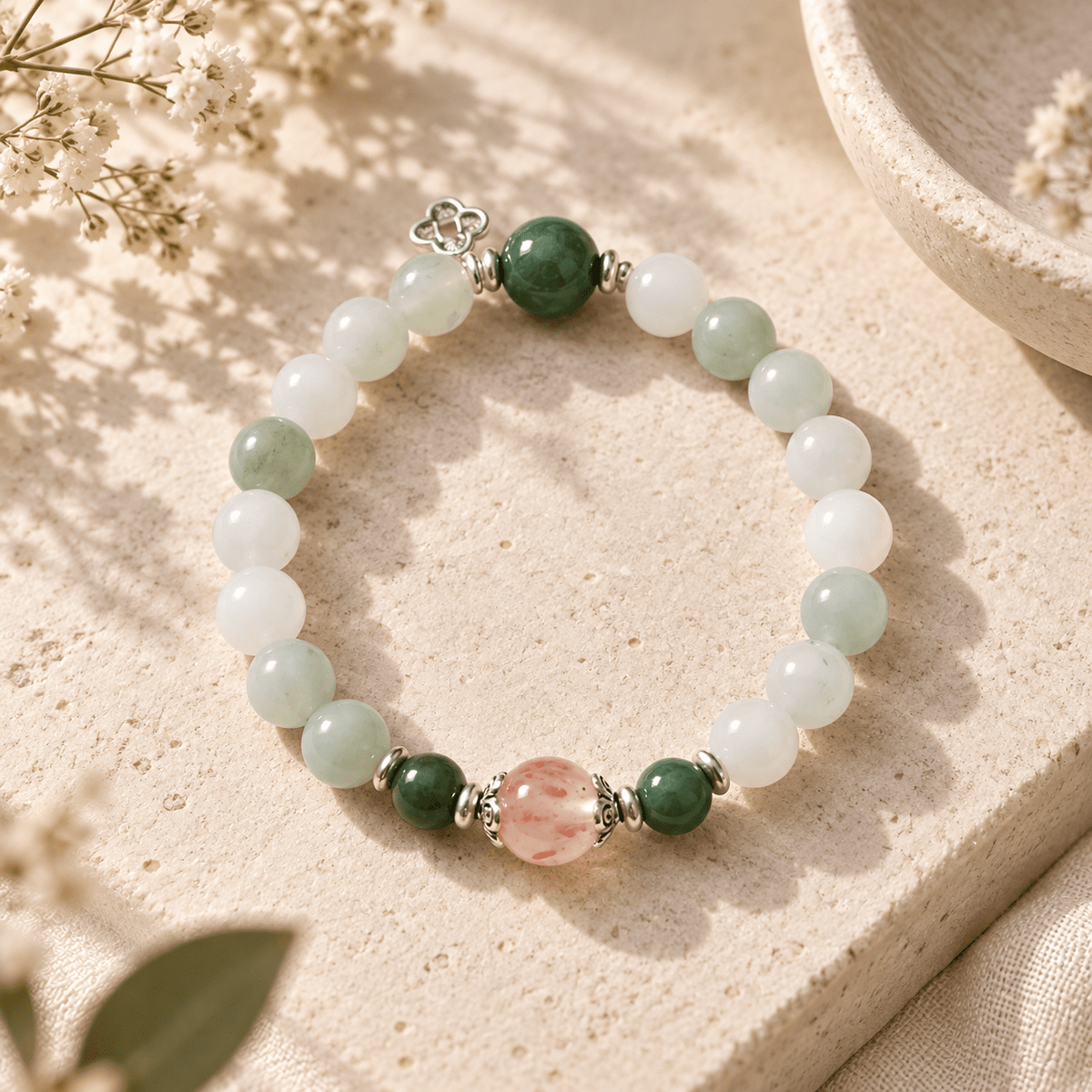 Jade Green & Moonstone Everbloom Bracelet - Ocean Rielle Studio