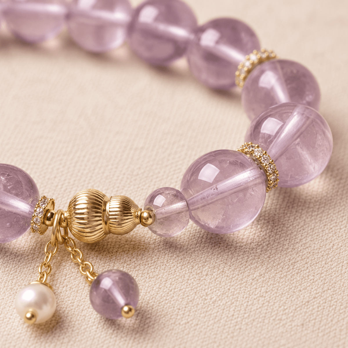 Lavender Amethyst & Pearl Pendant Bracelet - Ocean Rielle Studio