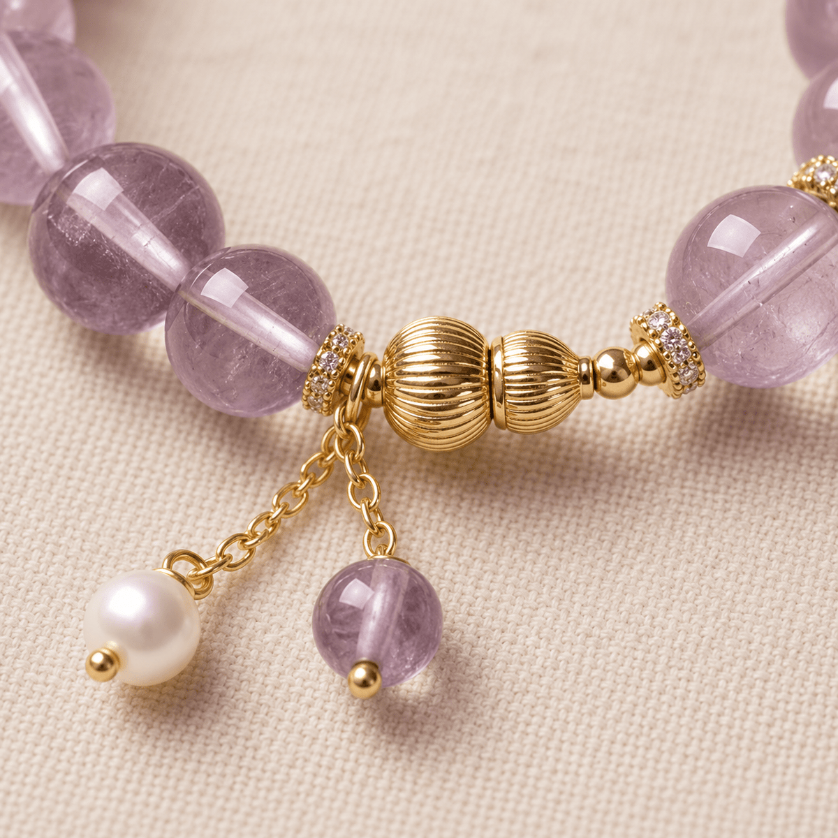 Lavender Amethyst & Pearl Pendant Bracelet - Ocean Rielle Studio