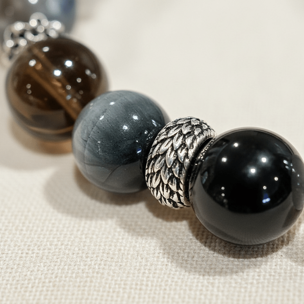 Obsidian & Smoky Quartz Nightfall Cross Bracelet — Radiance Collection - Ocean Rielle Studio