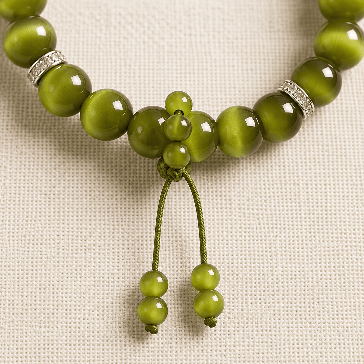 Olive Green Cat's Eye & Tassel Bracelet - Ocean Rielle Studio