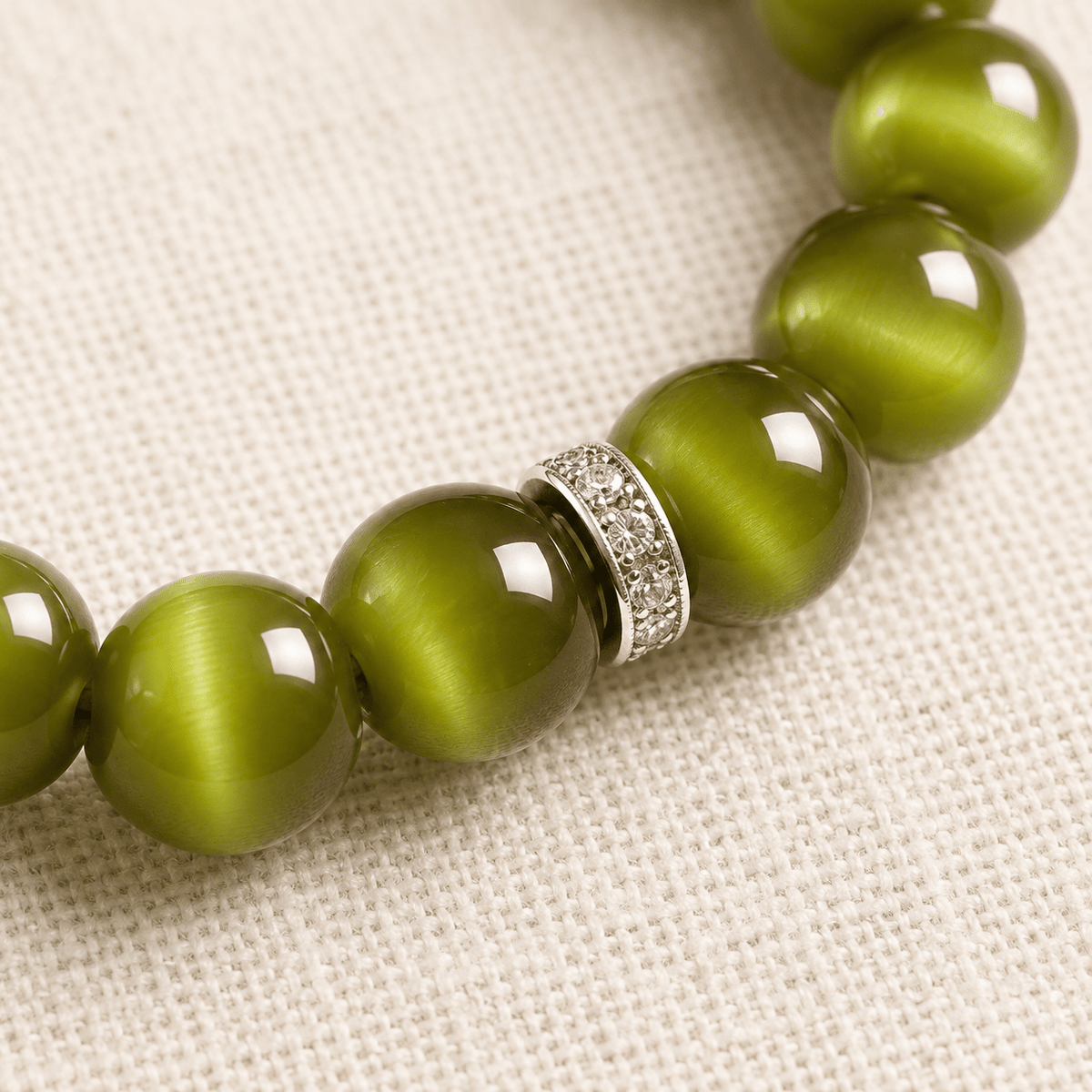 Olive Green Cat's Eye & Tassel Bracelet - Ocean Rielle Studio