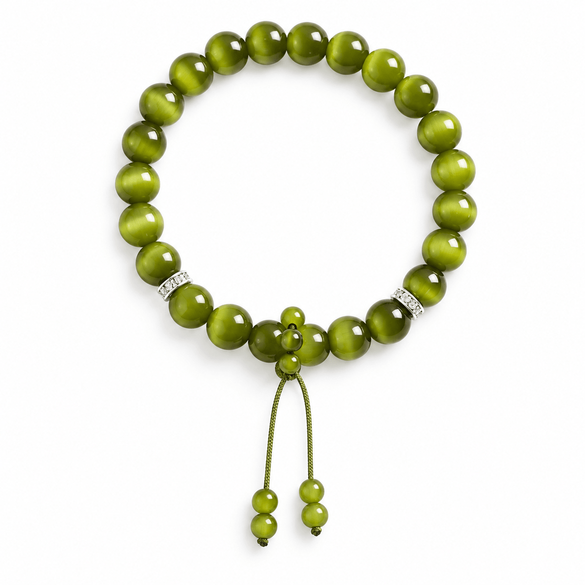 Olive Green Cat's Eye & Tassel Bracelet - Ocean Rielle Studio