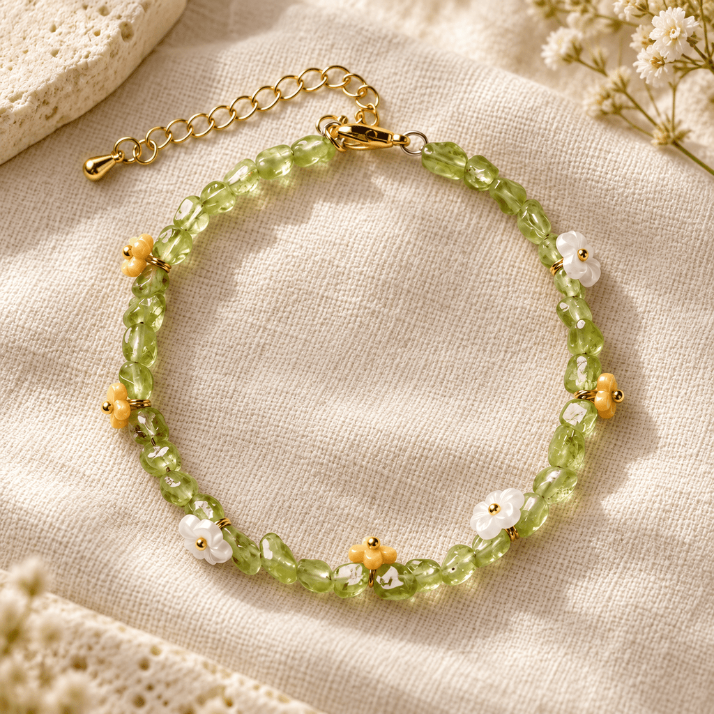 Peridot Ice-Chip Flower Wreath Bracelet - Ocean Rielle Studio