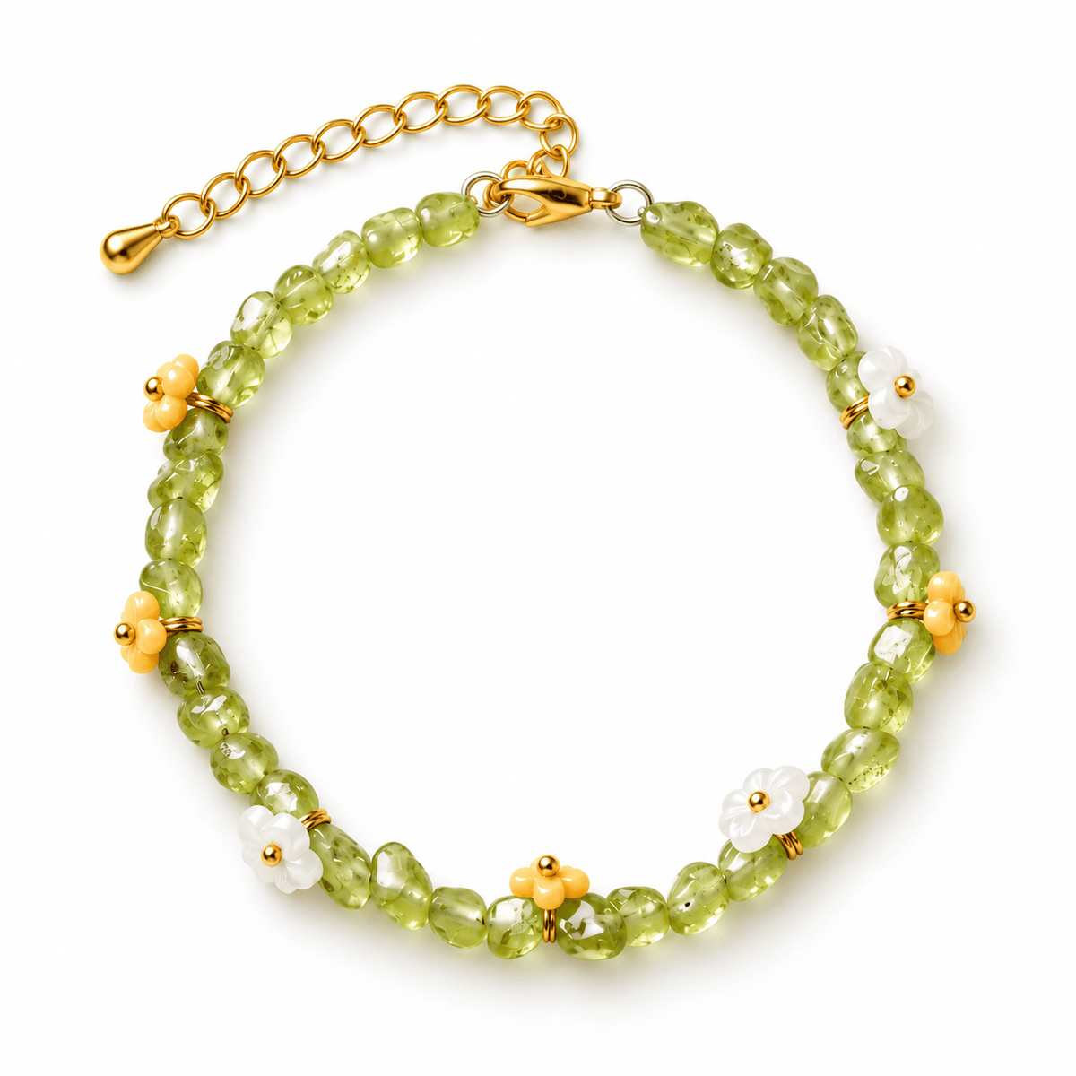 Peridot Ice-Chip Flower Wreath Bracelet - Ocean Rielle Studio