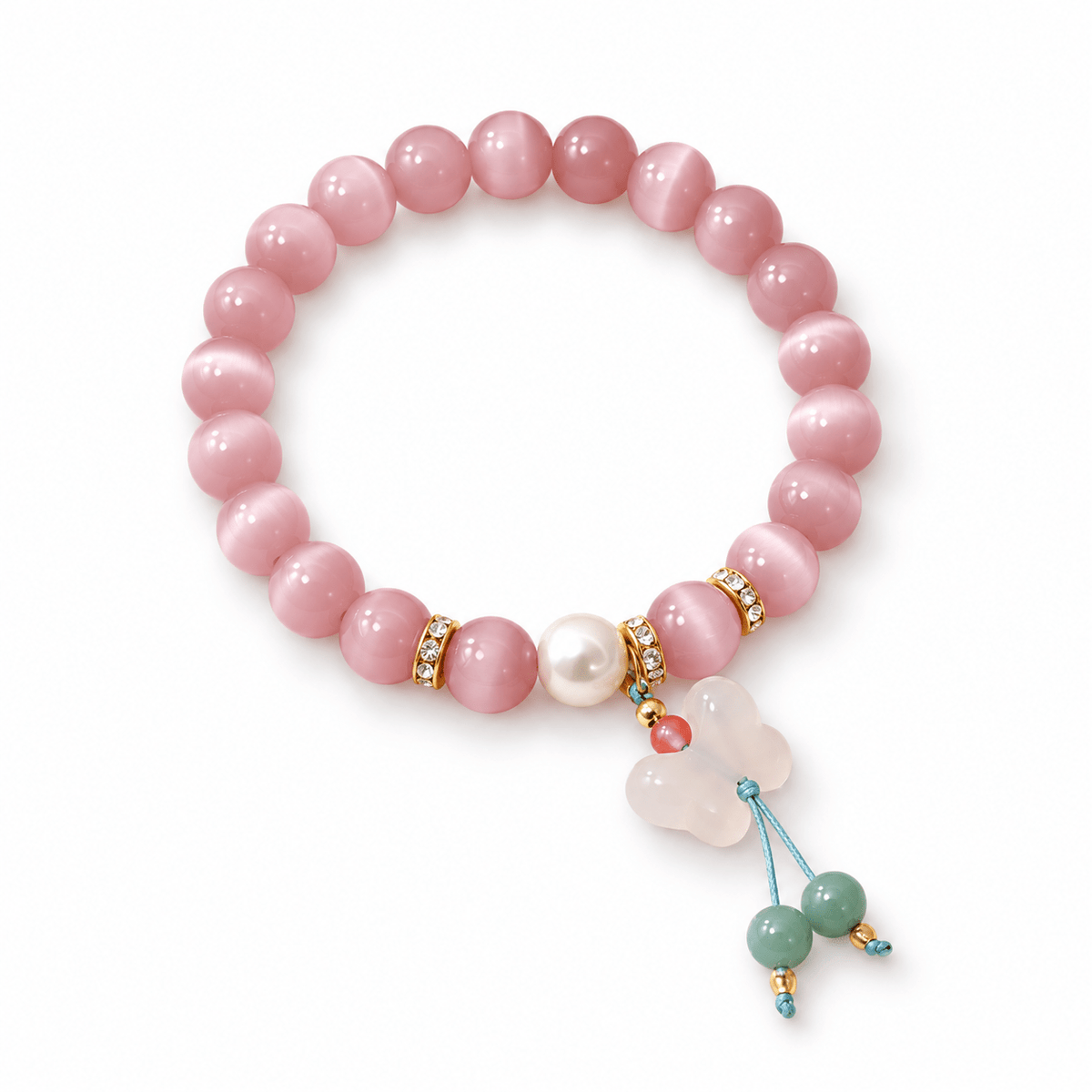 Pink Cat's Eye Pearl & Jade Gourd Bracelet - Ocean Rielle Studio
