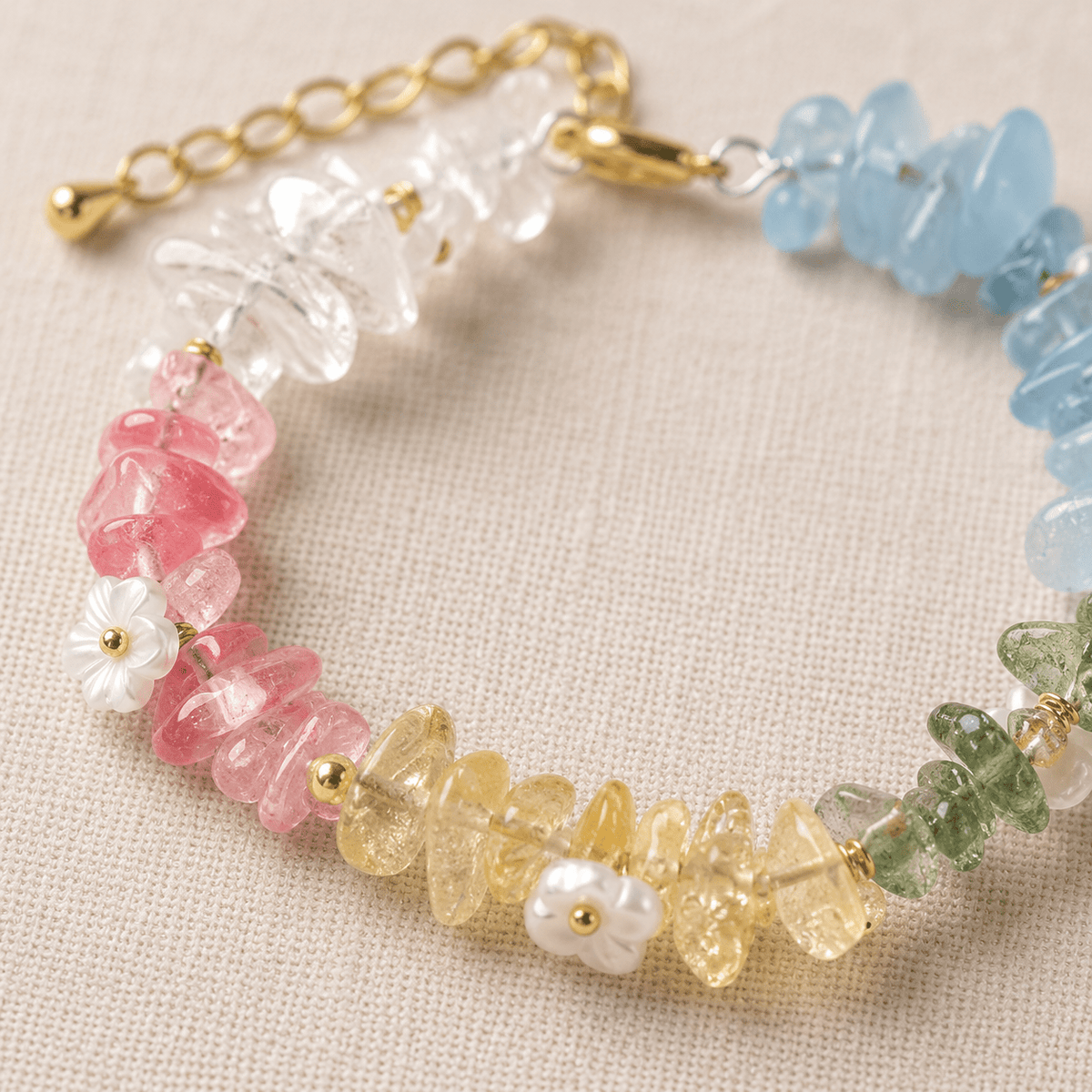 Rainbow Crystal Ice-Chip Flower Wreath Bracelet - Ocean Rielle Studio