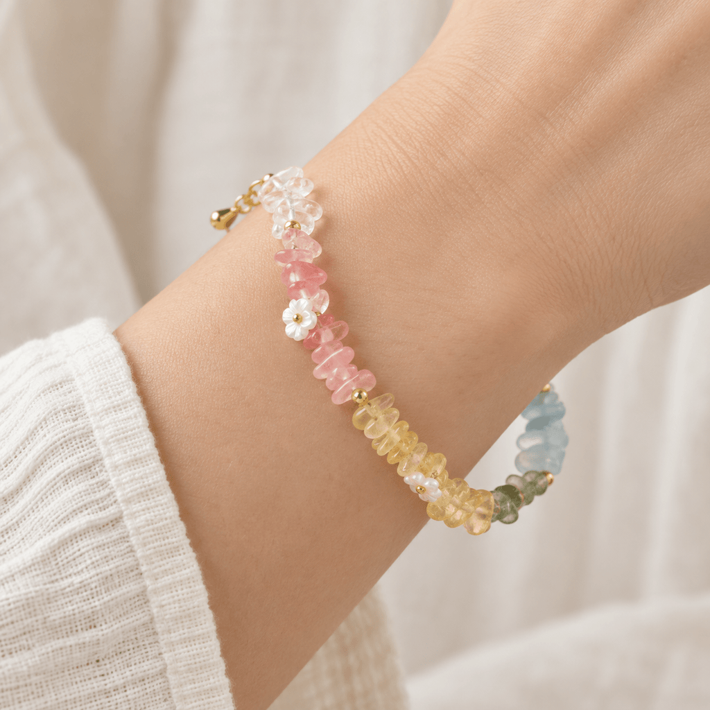 Rainbow Crystal Ice-Chip Flower Wreath Bracelet - Ocean Rielle Studio
