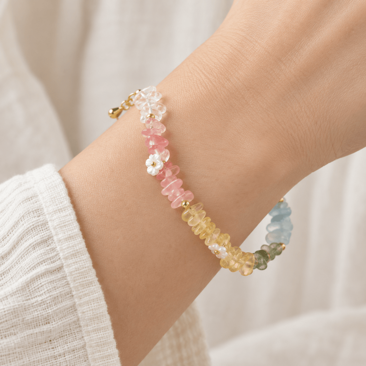 Rainbow Crystal Ice-Chip Flower Wreath Bracelet - Ocean Rielle Studio