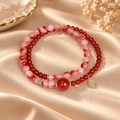 Red Agate Blossom & Strawberry Quartz Double-Wrap Bracelet - Ocean Rielle Studio