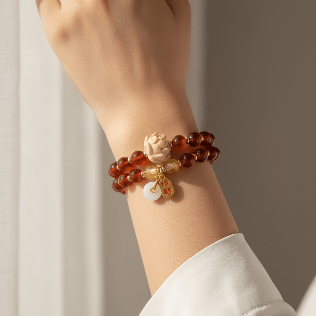 Red Candy Agate Double-Wrap Bracelet — Ember Collection - Ocean Rielle Studio