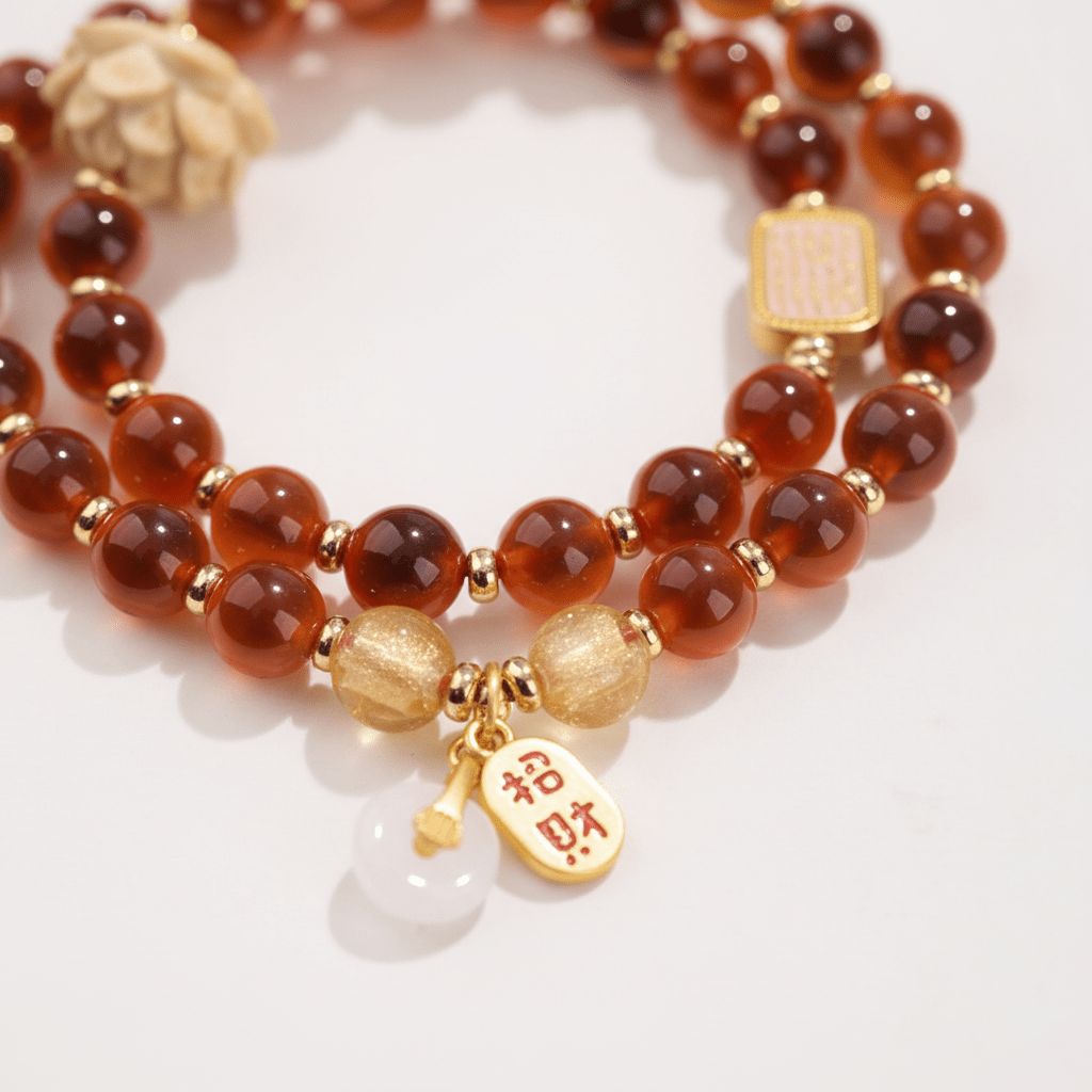 Red Candy Agate Double-Wrap Bracelet — Ember Collection - Ocean Rielle Studio