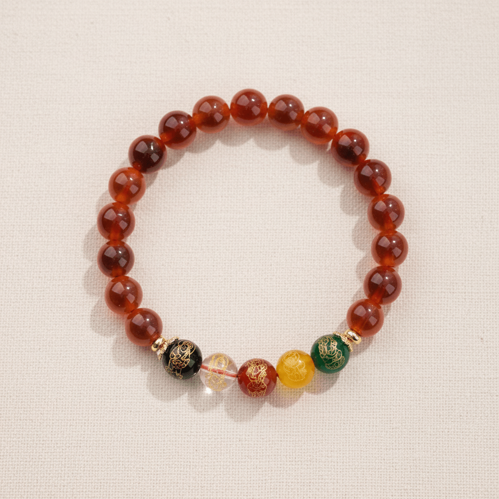 Red Candy Agate Five Gods of Wealth Bracelet — Ember Collection - Ocean Rielle Studio