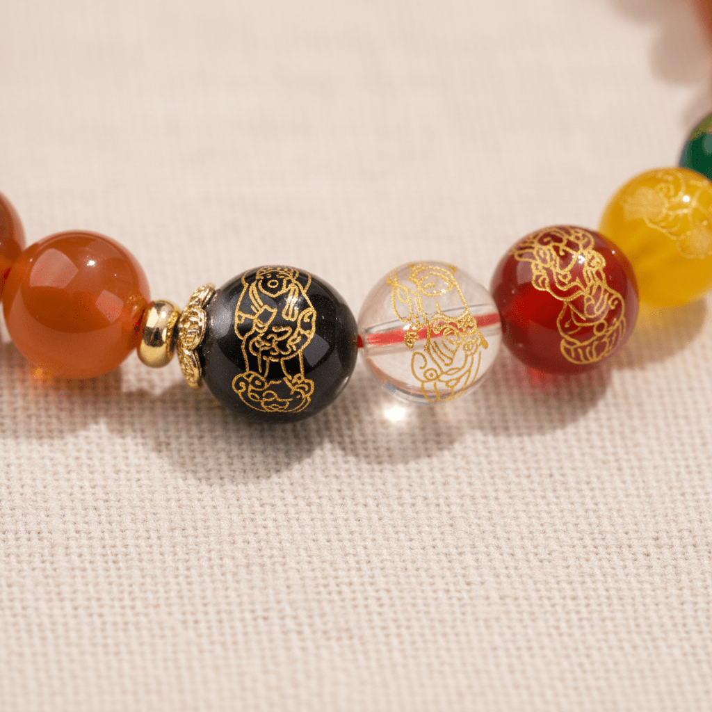 Red Candy Agate Five Gods of Wealth Bracelet — Ember Collection - Ocean Rielle Studio