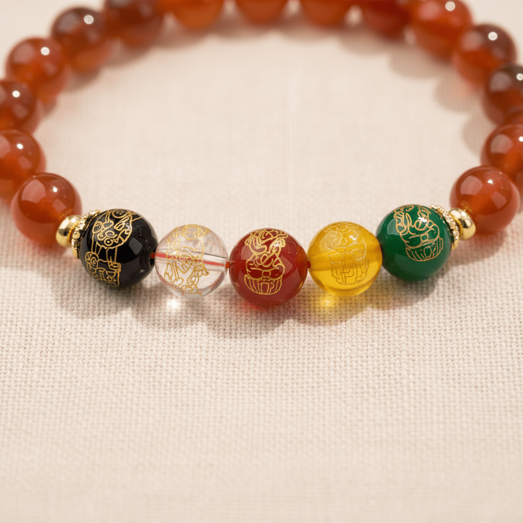 Red Candy Agate Five Gods of Wealth Bracelet — Ember Collection - Ocean Rielle Studio