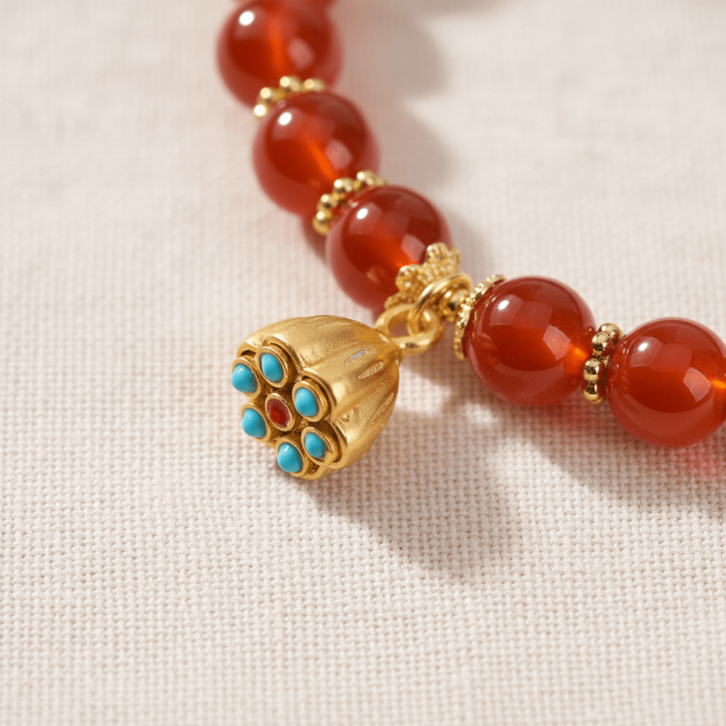 Red Candy Agate Heart Sutra & Hetian Jade Bracelet — Ember Collection - Ocean Rielle Studio