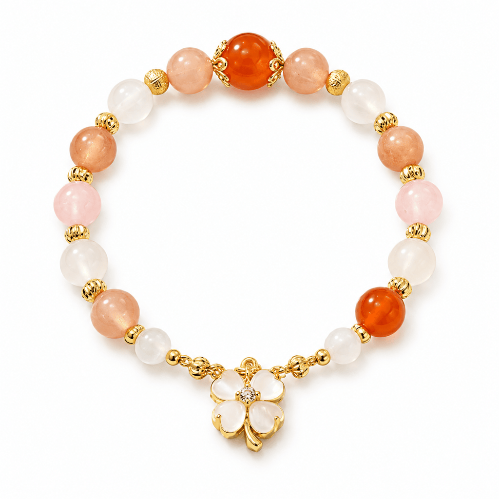 Red Carnelian & Peach Moonstone Flower Bracelet - Ocean Rielle Studio