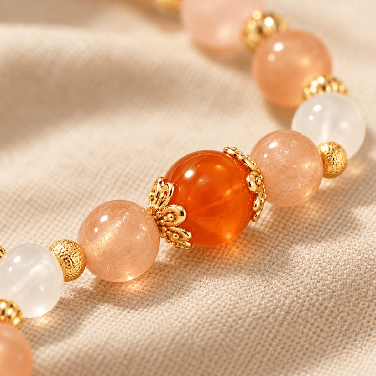 Red Carnelian & Peach Moonstone Flower Bracelet - Ocean Rielle Studio